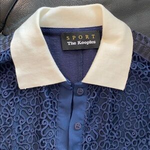 The Kooples Navy and White Oversized Polo